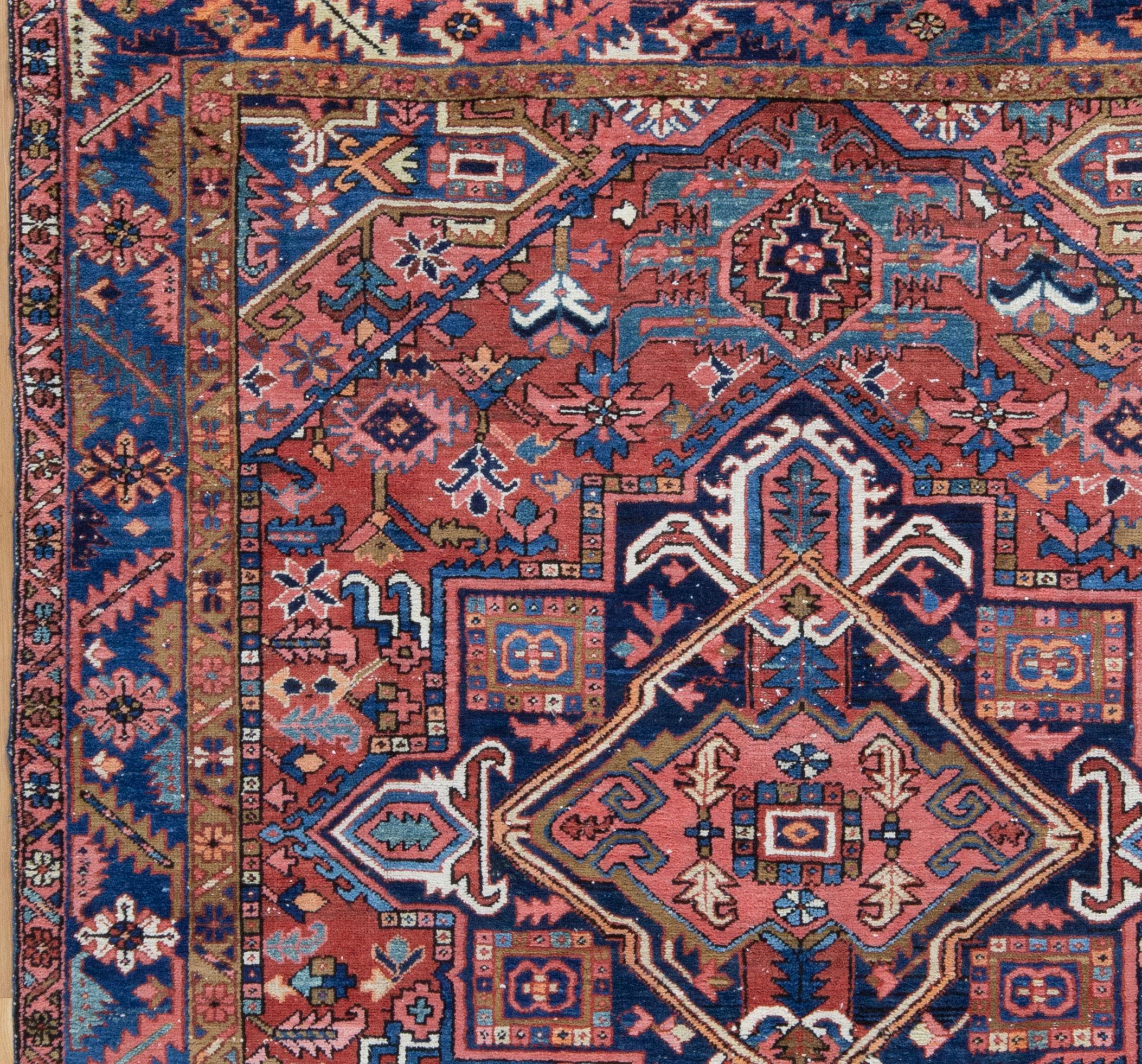 Wool Antique Persian Heriz Karajeh Rug Vibrant Tribal, c. 1900s For Sale