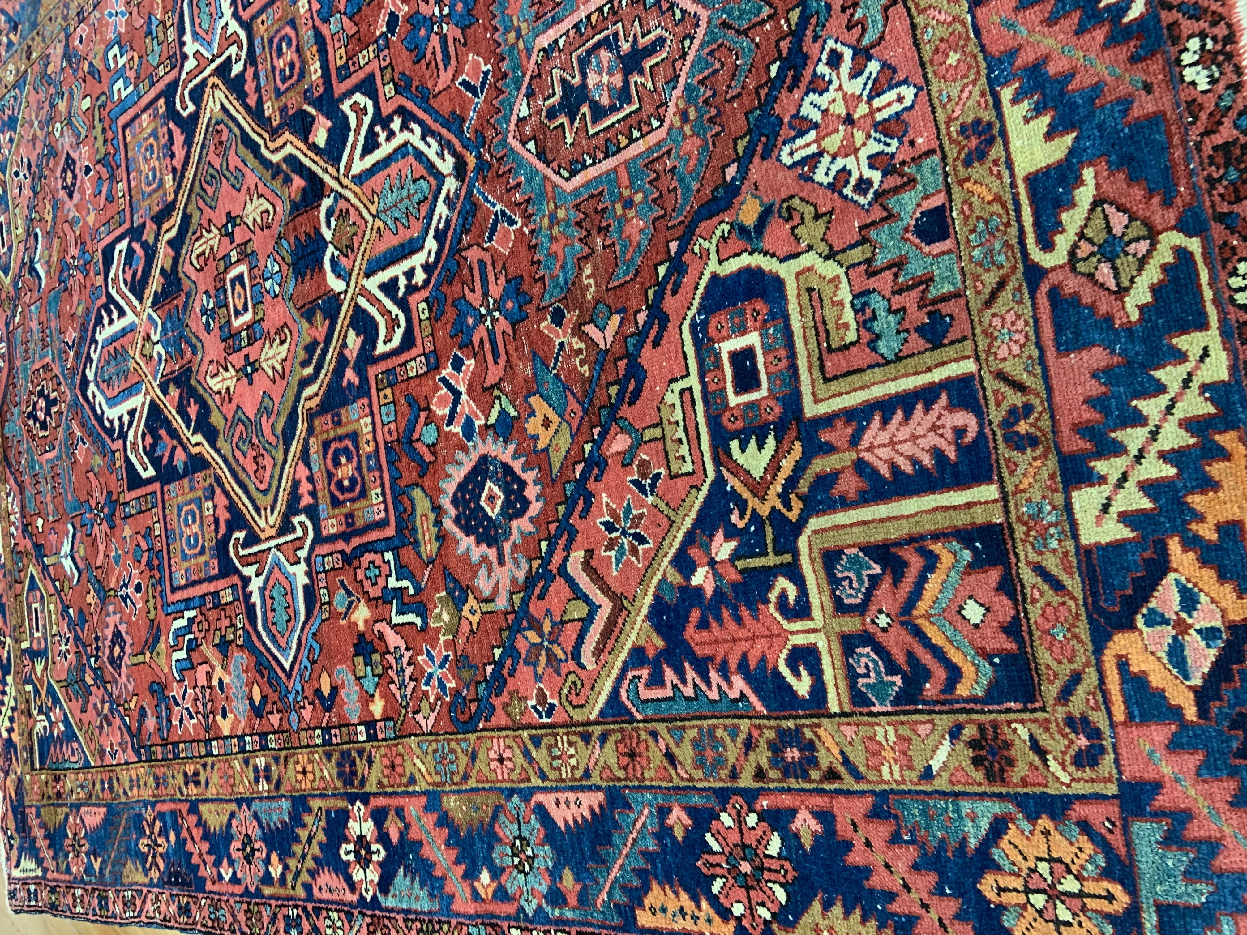 Antique Persian Heriz Karajeh Rug Vibrant Tribal, c. 1900s For Sale 3