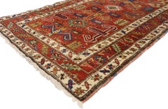 Antique Persian Heriz Long Hallway Runner with Mid-Century Modern Tribal Style