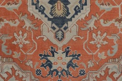 Antique Persian Heriz Medallion Rug in Orange and Blue Tones - Rug & Kilim