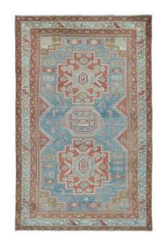 Antique Persian Heriz Medallion Rug in Sky Blue and Rust Tones - Rug & Kilim