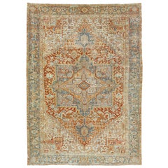Antiker persischer Heriz-orangefarbener Wollteppich mit Medaillon-Design