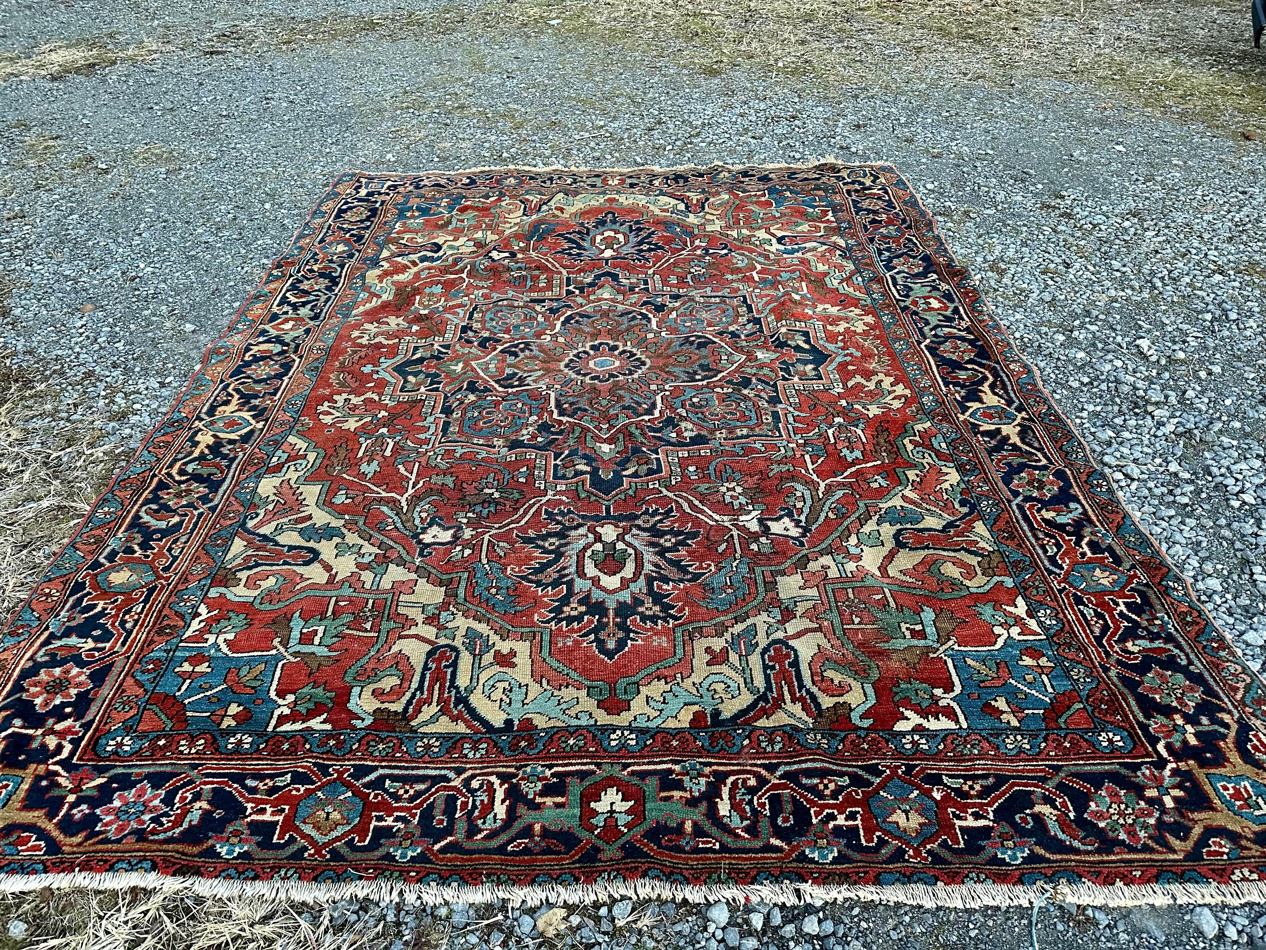 Metà XX secolo Antico tappeto orientale persiano Heriz 1930 circa - RR4798         20% DI SCONTO in vendita