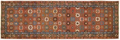 Antique Persian Heriz Oriental Rug, in Runner size, Repeating Flower Head Design