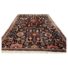 ANTIQUE Persian HERIZ Oriental Rug, Rare Blue Field