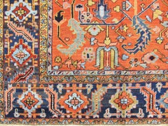 Antique Persian Heriz Oriental Rug, Room Size, with Central Medallion