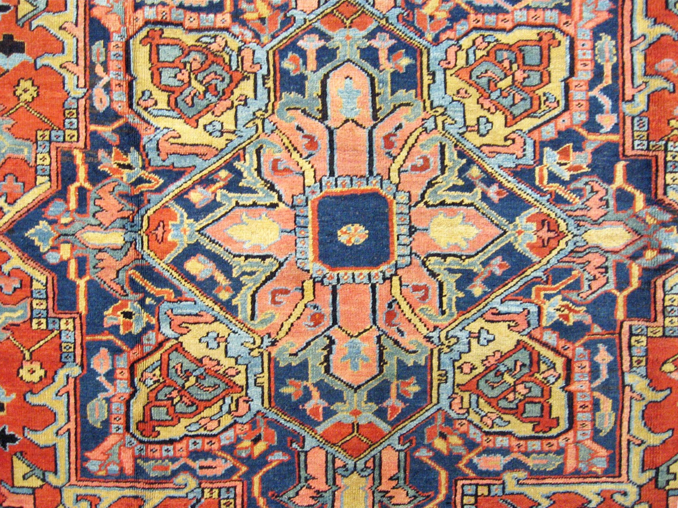 Hand-Knotted Antique Persian Heriz Oriental Rug, Room Size, with Central Medallion For Sale