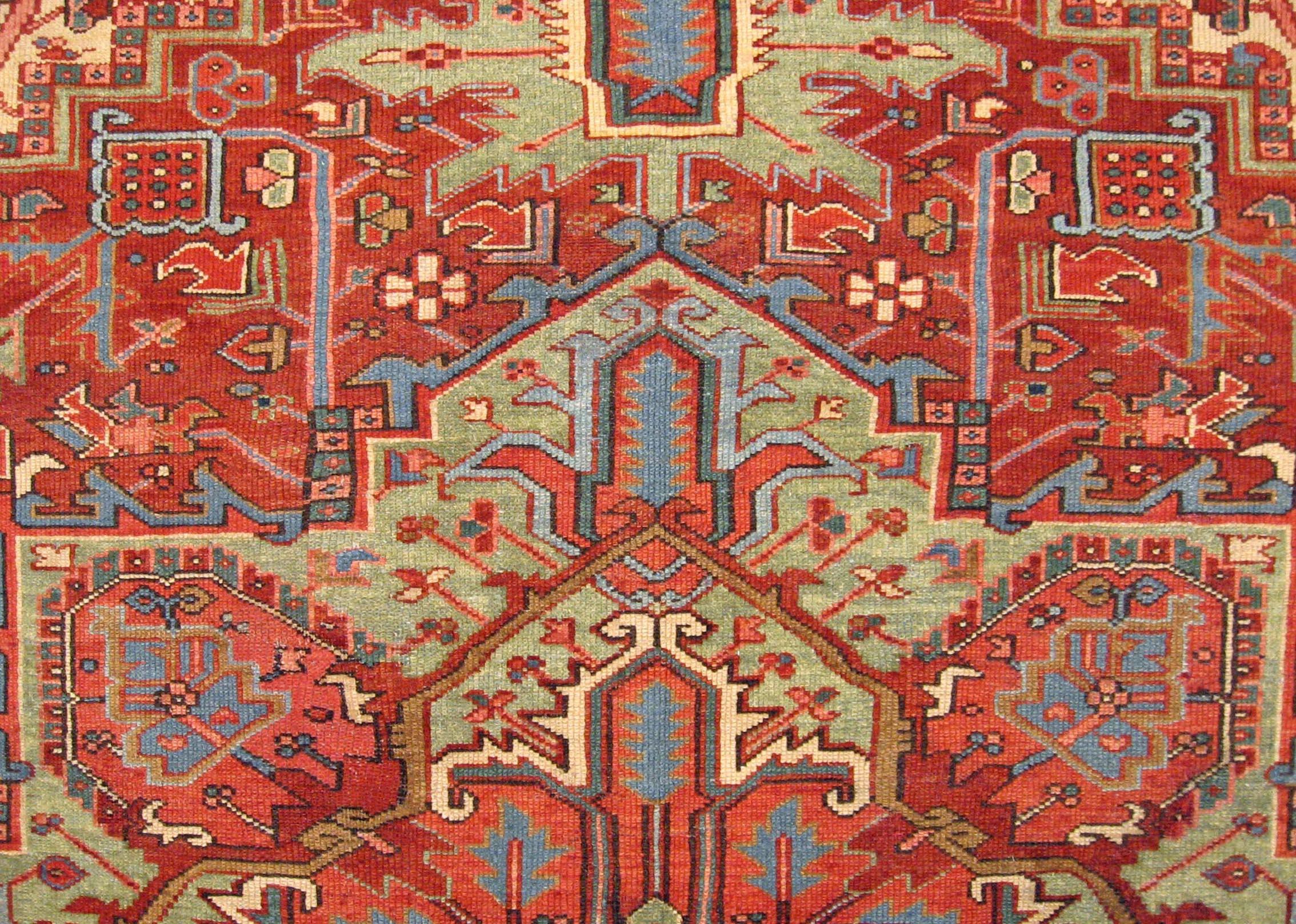 Early 20th Century Antique Persian Heriz Oriental Rug, Room Size, W/ Central Medallion For Sale