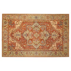 Tapis persan ancien Heriz Oriental, taille de pièce, avec médaillon central