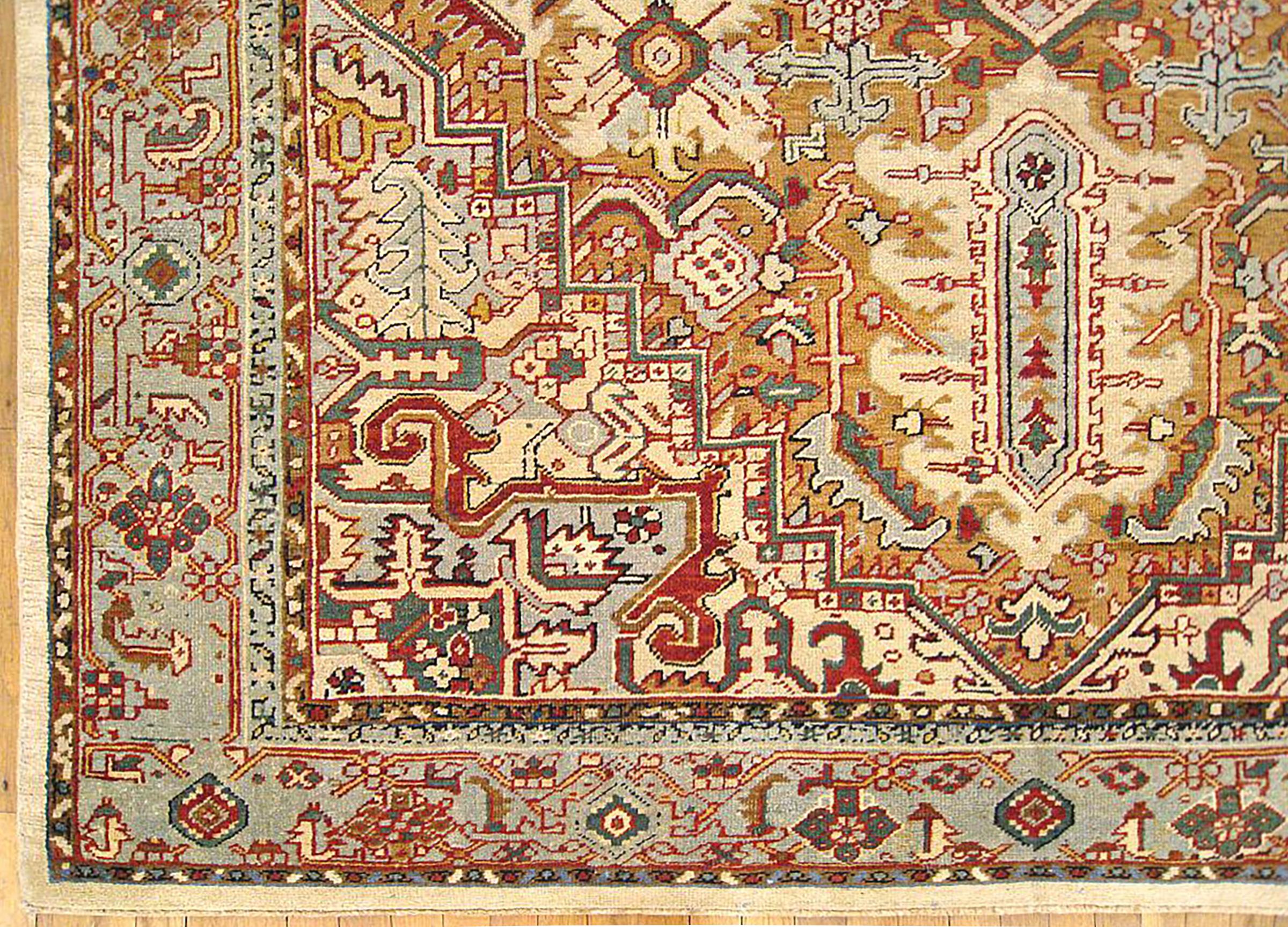 Hand-Knotted Antique Persian Heriz Oriental Rug, Room Size, W/ Geometric Abstracts For Sale