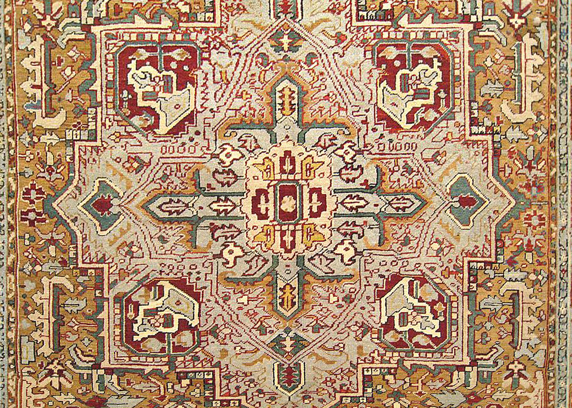 Early 20th Century Antique Persian Heriz Oriental Rug, Room Size, W/ Geometric Abstracts For Sale