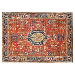 Antiker persischer Heriz- orientalischer Teppich, Zimmergröße, mit geometrischen abstrakten Motiven