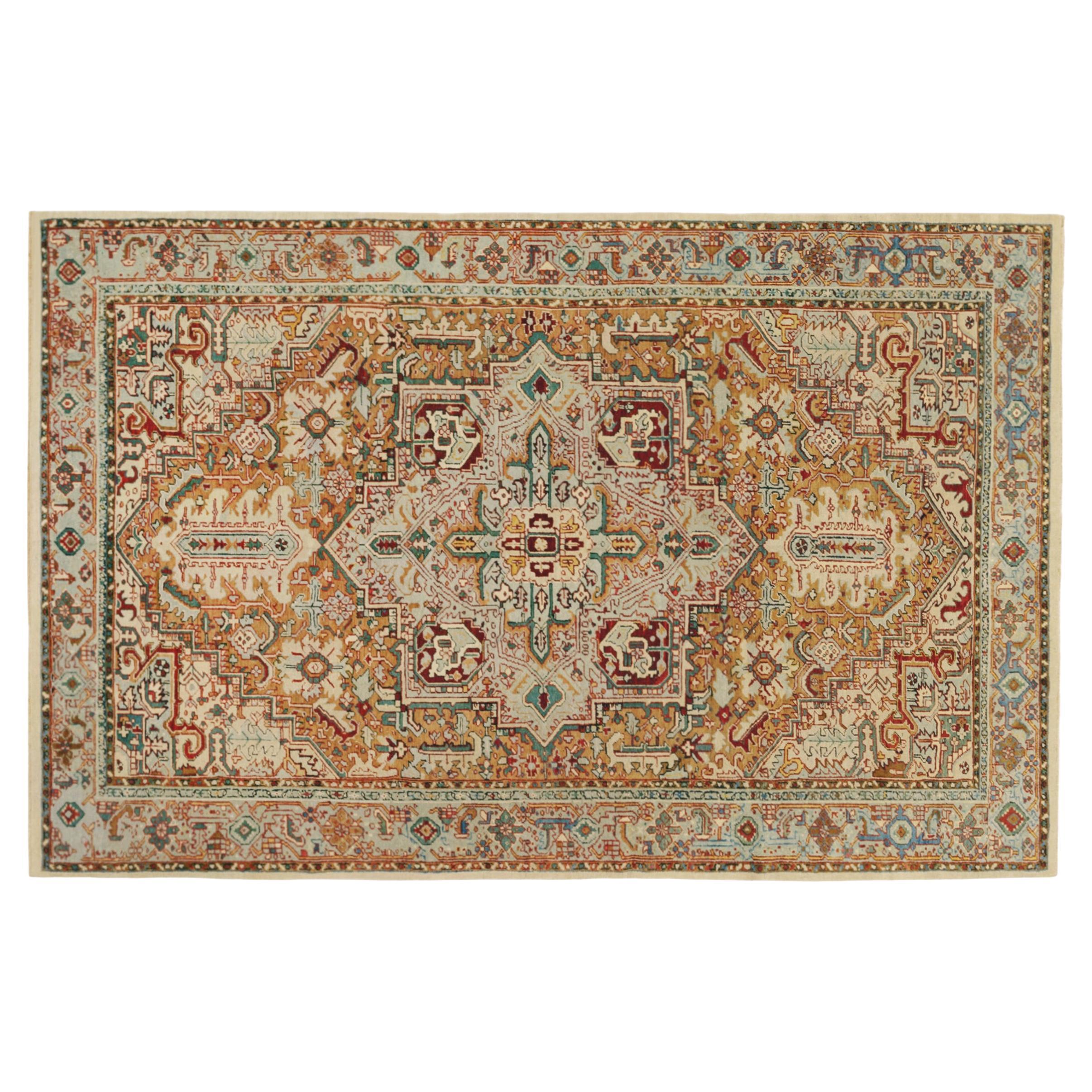 Antique Persian Heriz Oriental Rug, Room Size, W/ Geometric Abstracts For Sale