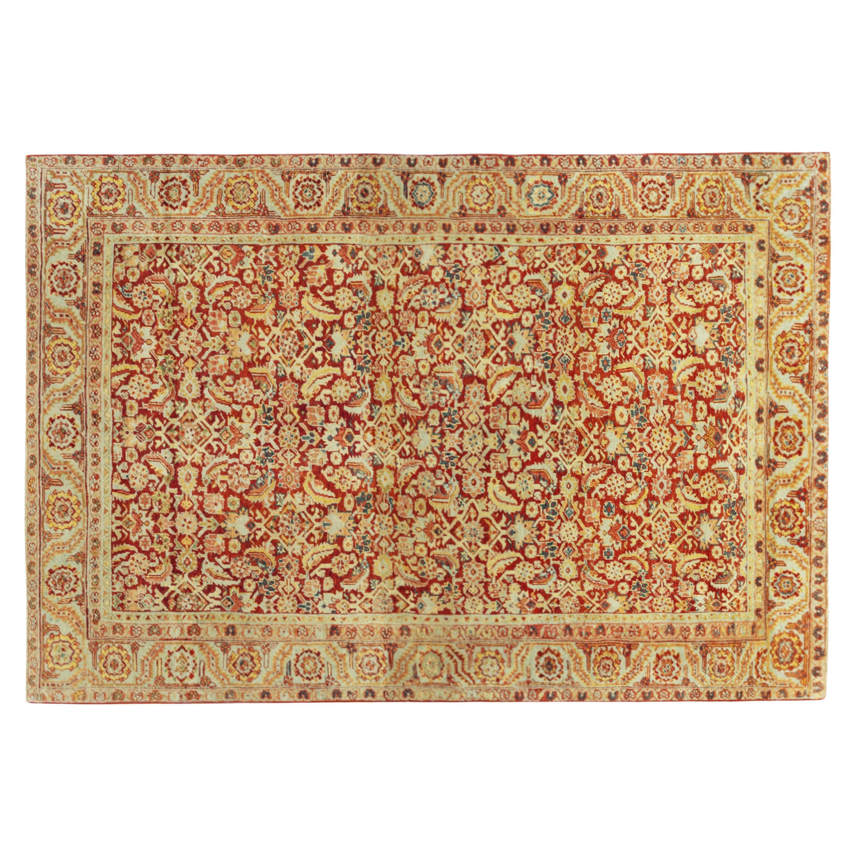 Antique Persian Heriz Oriental Rug, Room Size, W/ Herati Design For Sale