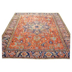 Antique Persian Heriz Oriental Rug, Room Size, with Central Medallion