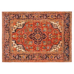 Antiker persischer Heriz- orientalischer Teppich, klein, mit Mittelmedaillon