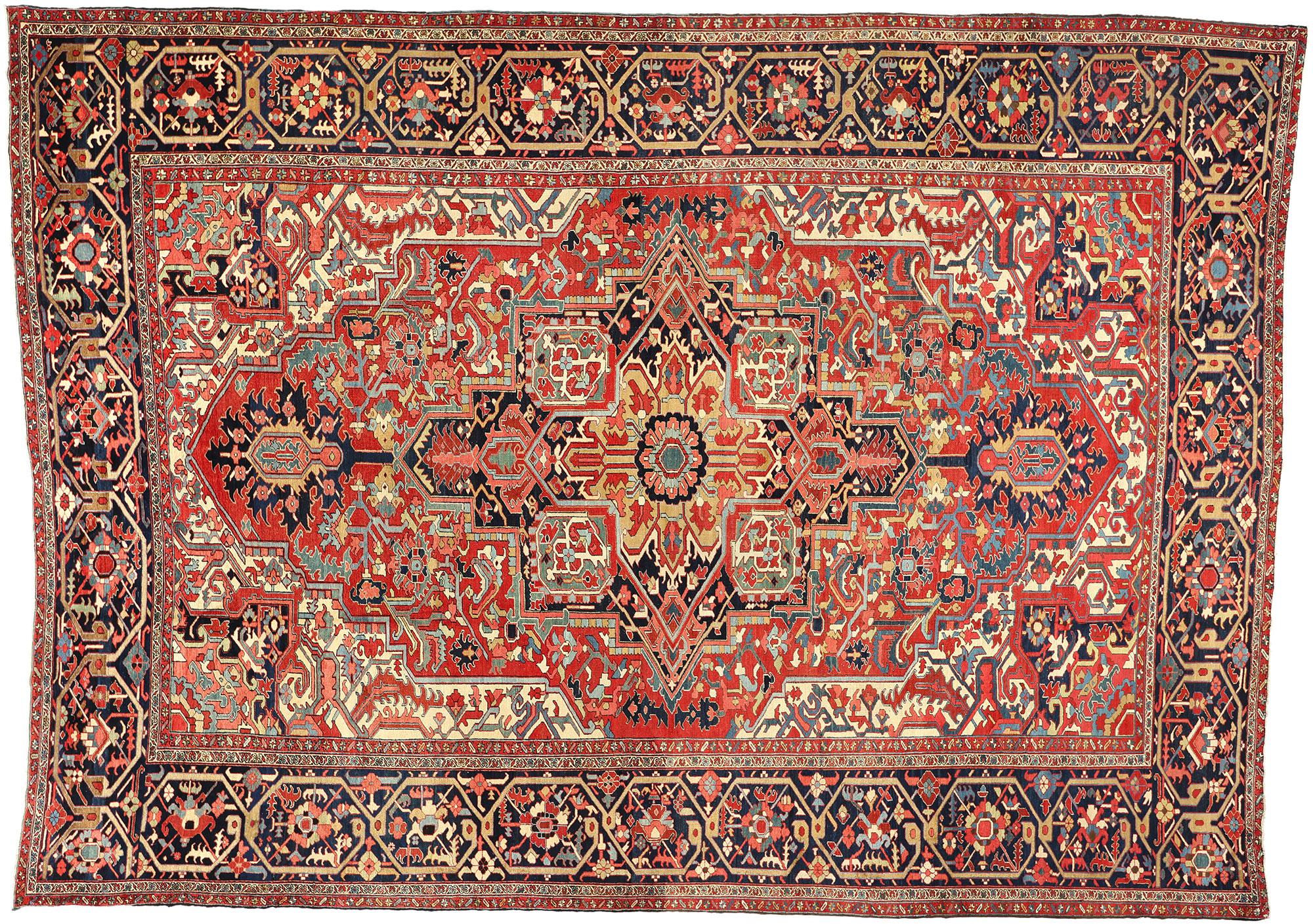 Tapis palatial persan ancien Heriz, 13'04 x 18'05 en vente 2