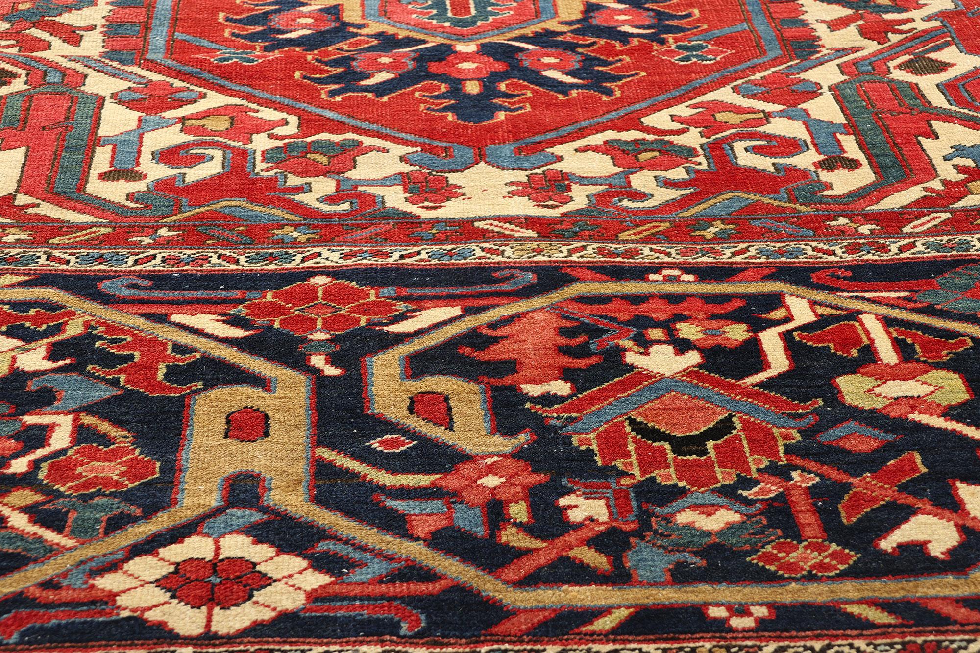 Noué à la main Tapis palatial persan ancien Heriz, 13'04 x 18'05 en vente