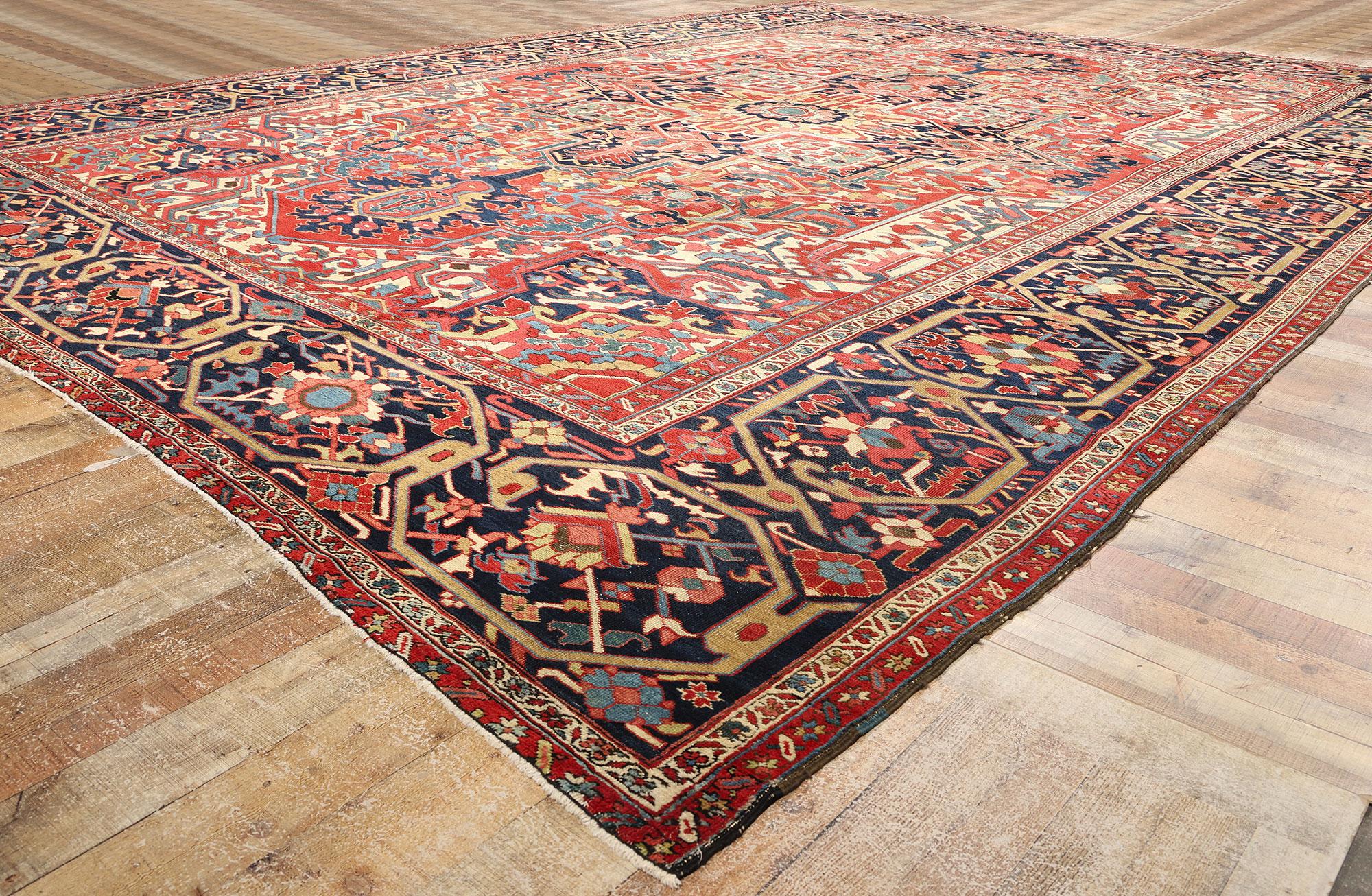 Wool Antique Persian Heriz Palatial Carpet, 13'04 x 18'05 For Sale