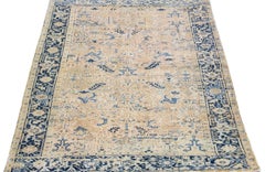 Antique Persian Heriz Peach Wool Rug Allover Handmade Motif
