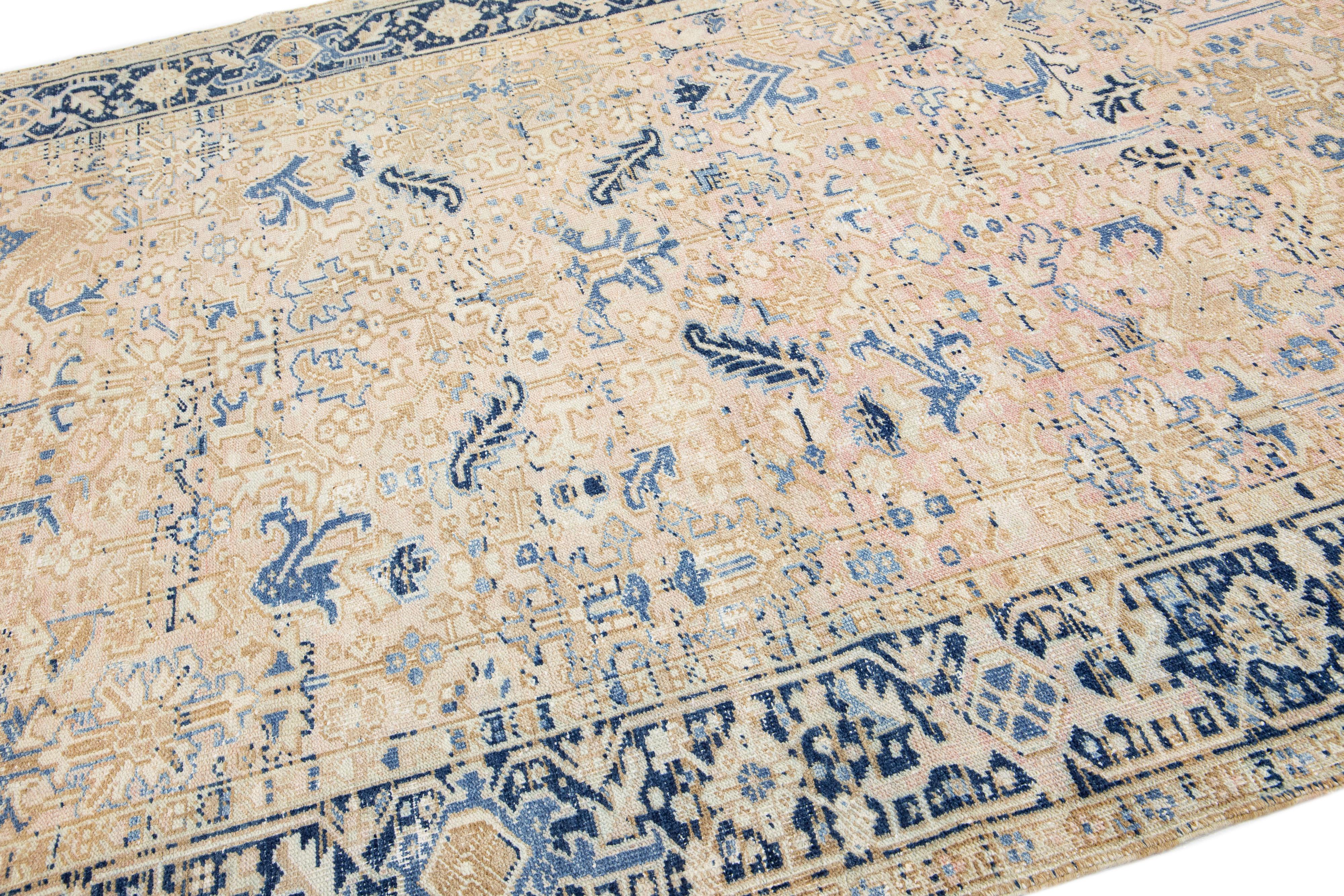 Heriz Serapi Ancien tapis persan en laine Heriz Peach Allover Motif fait à la main en vente