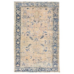 Antique Persian Heriz Peach Wool Rug Allover Handmade Motif
