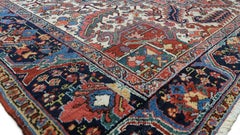 Antique Persian Heriz Red and Blue 8'x11'5'' Circa 1920