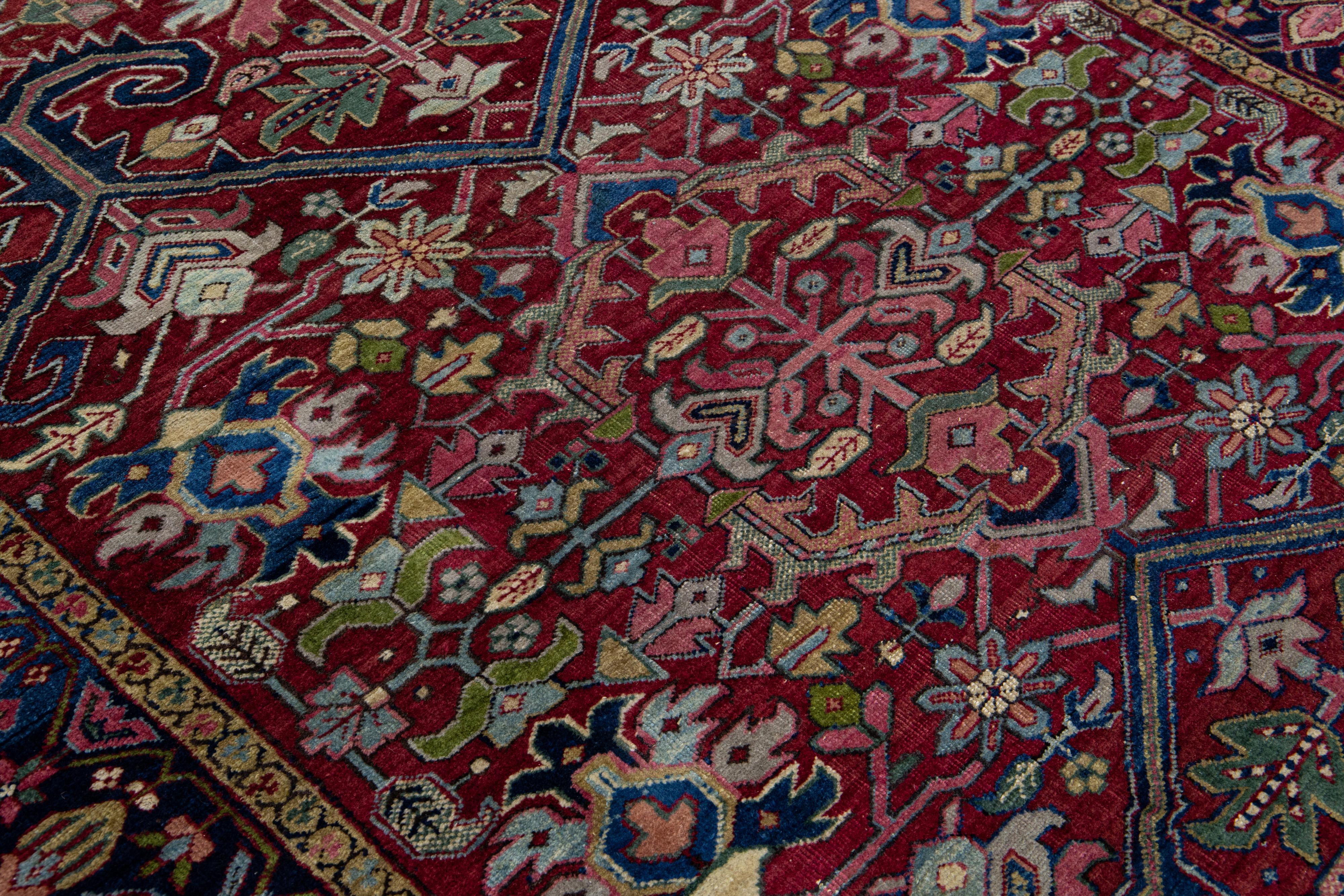 Antique Persian Heriz Red Handamade Allover Floral Wool Rug For Sale 4