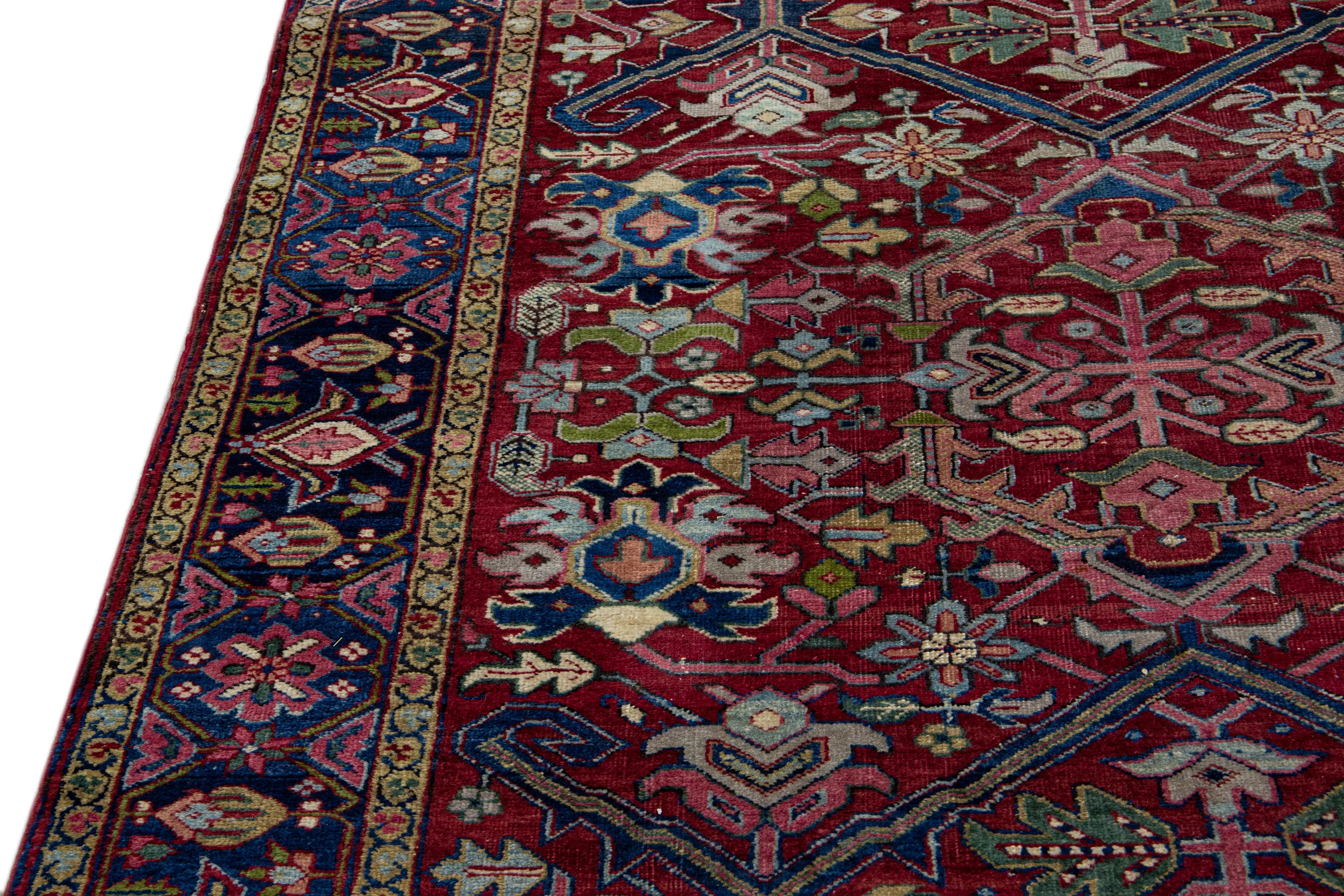 Antique Persian Heriz Red Handamade Allover Floral Wool Rug For Sale 5