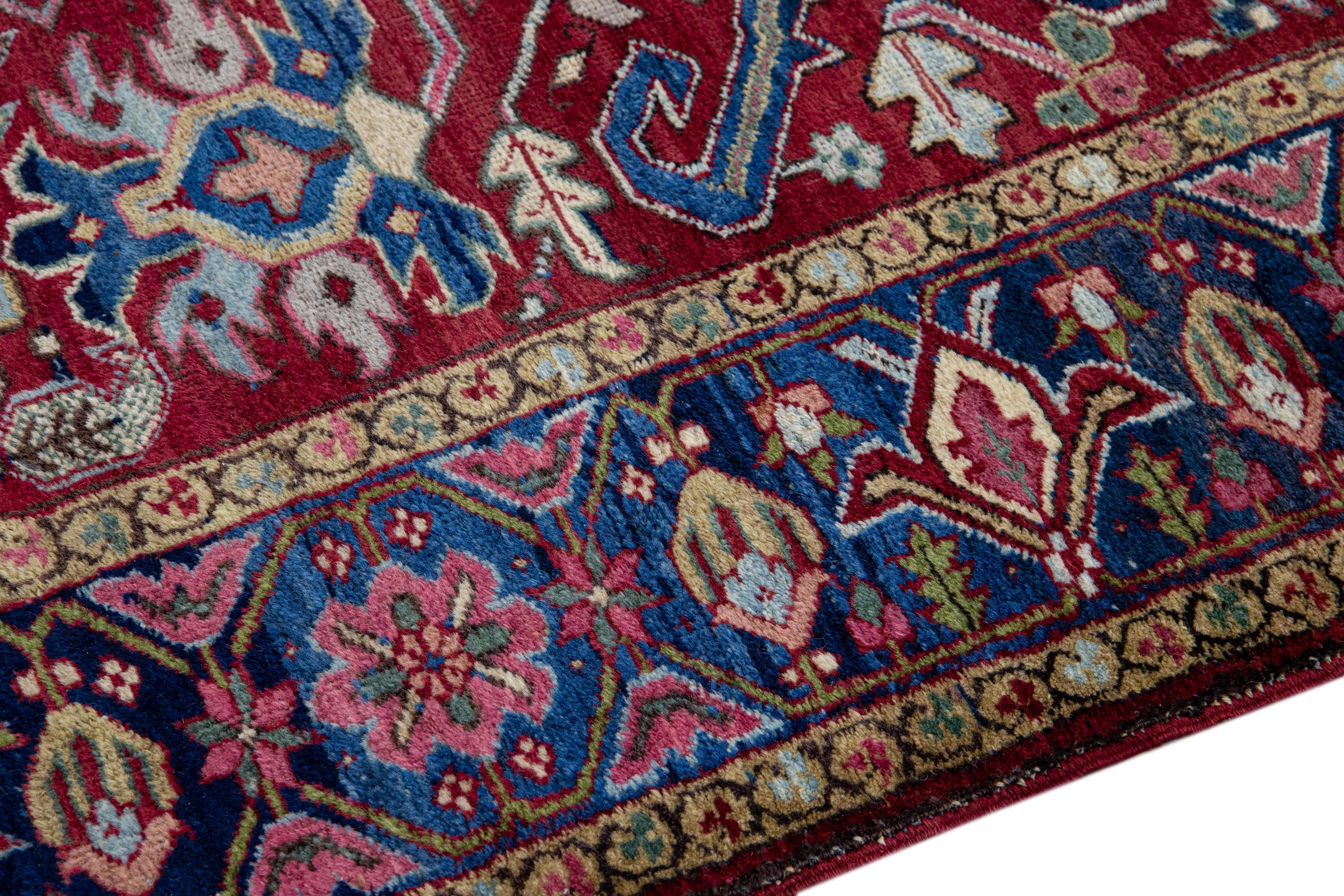 Antique Persian Heriz Red Handamade Allover Floral Wool Rug For Sale 1