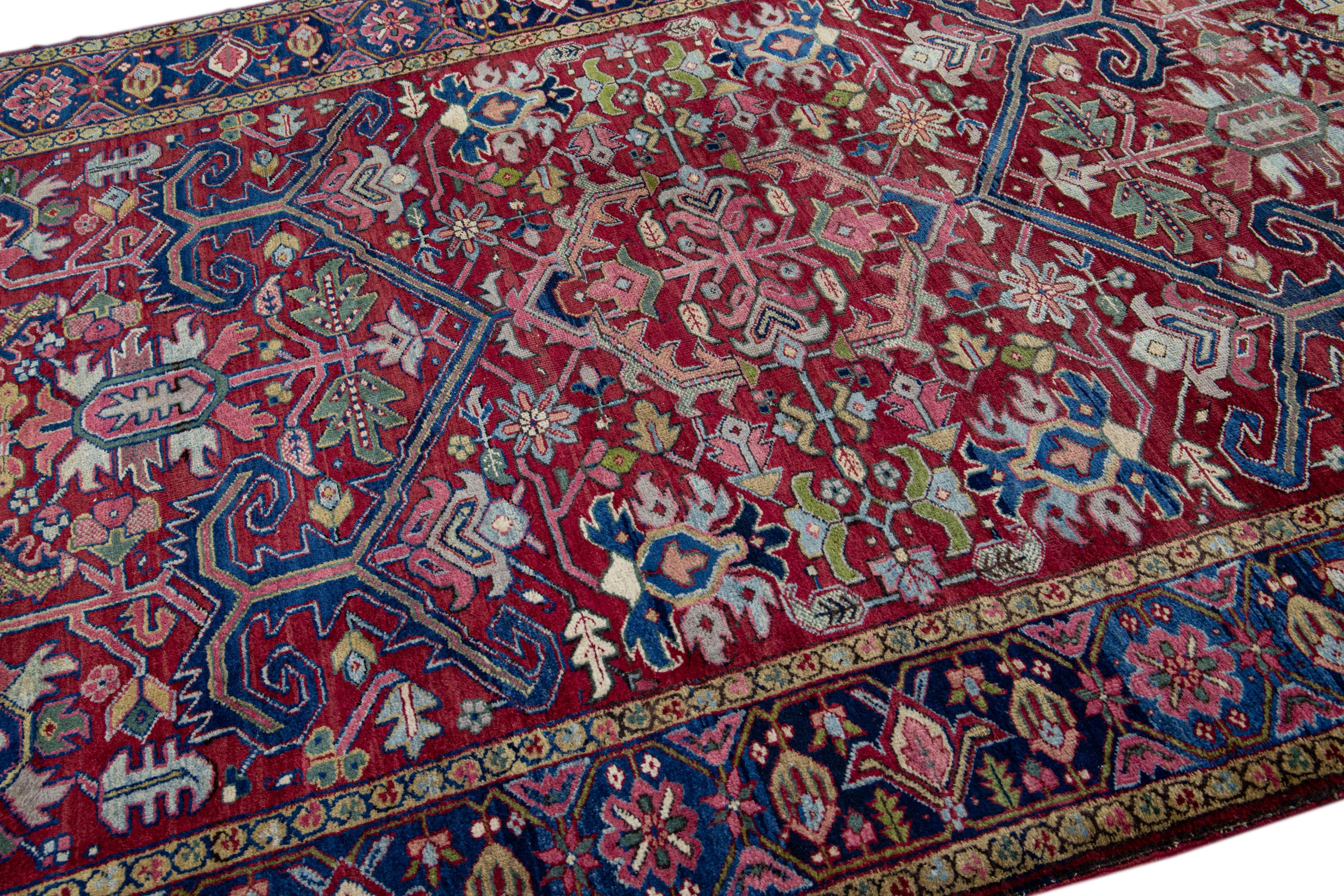 Antique Persian Heriz Red Handamade Allover Floral Wool Rug For Sale 2