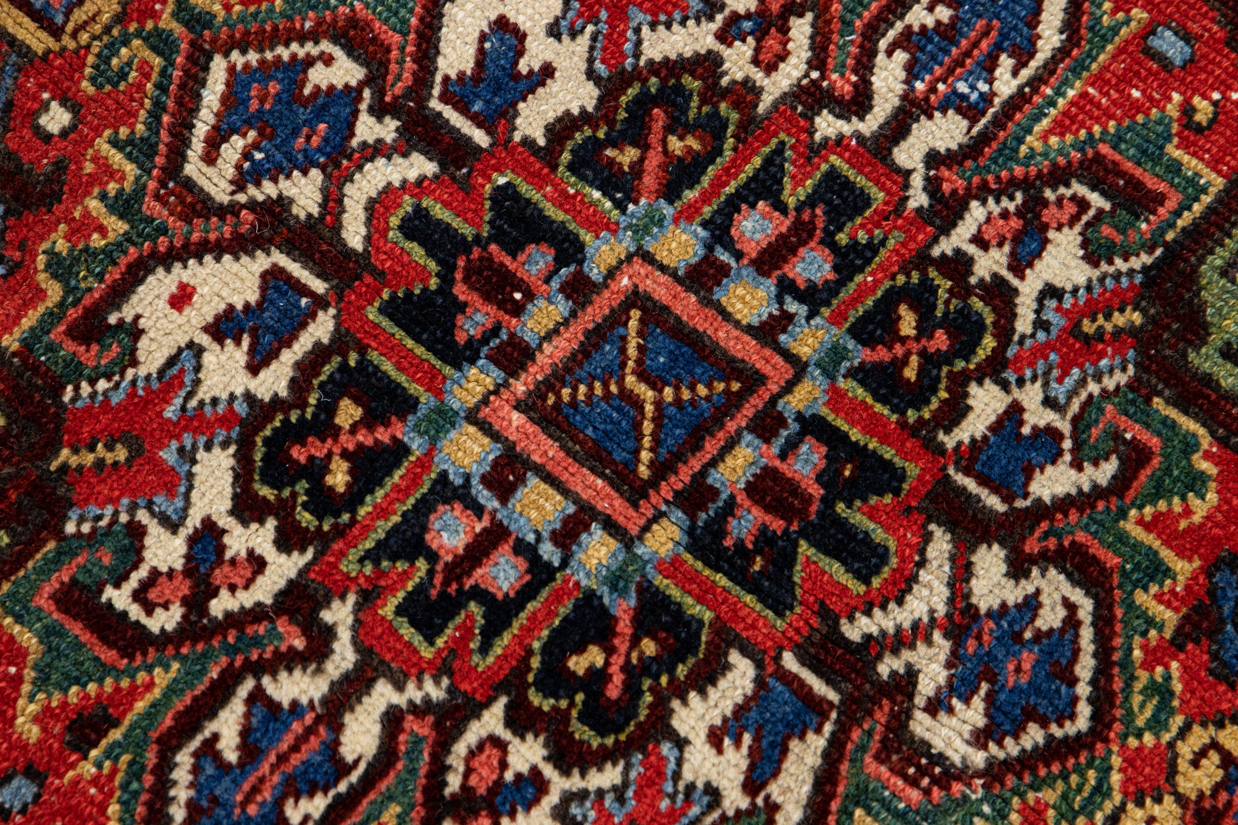 Antique Persian Heriz Red Handmade Medallion Motif Wool Rug For Sale 1