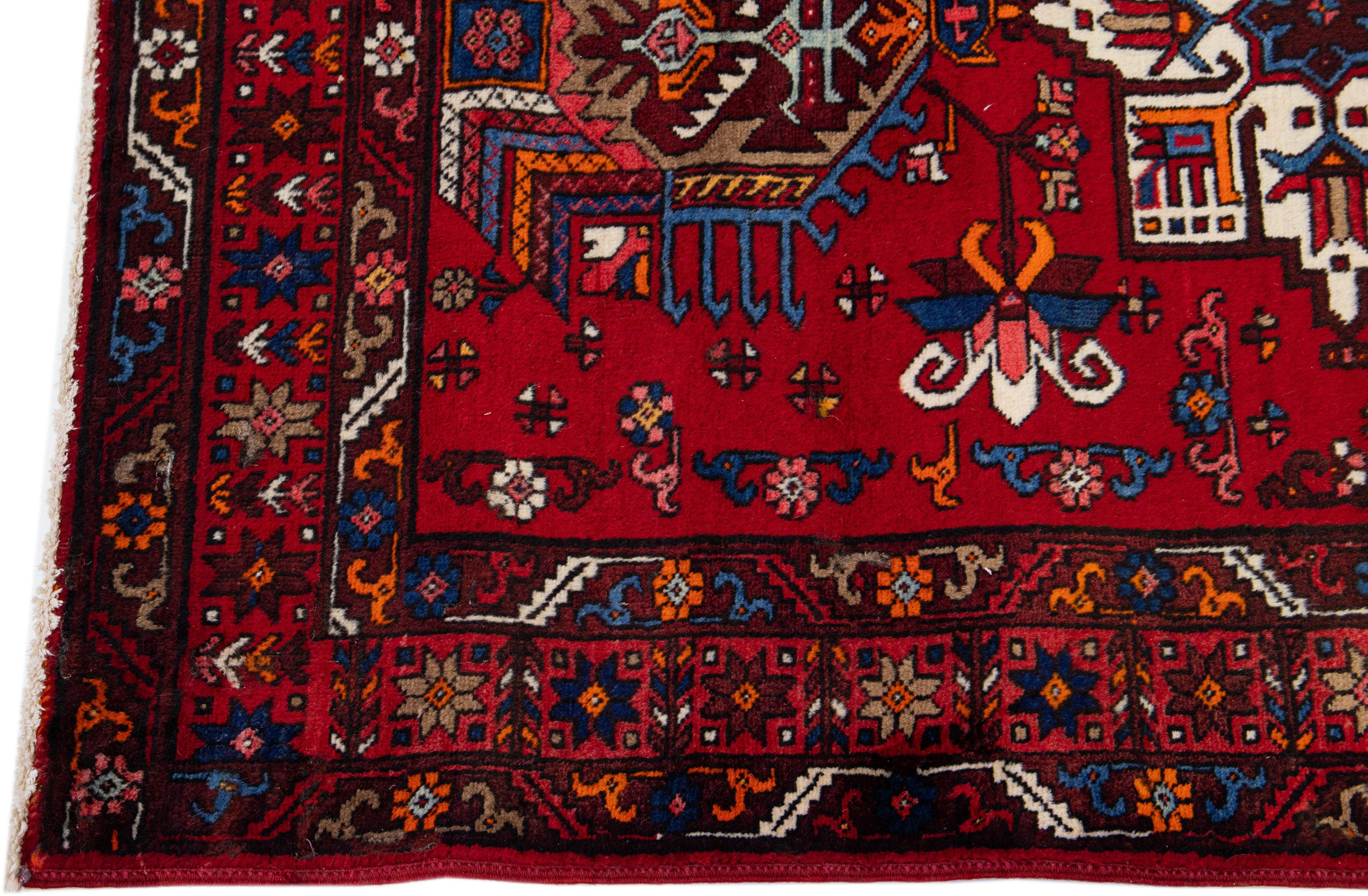 20th Century Antique Persian Heriz Red Handmade Tribal Wool Rug For Sale