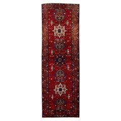 Alfombra Persa Antigua Heriz Roja de Lana Tribal Hecha a Mano