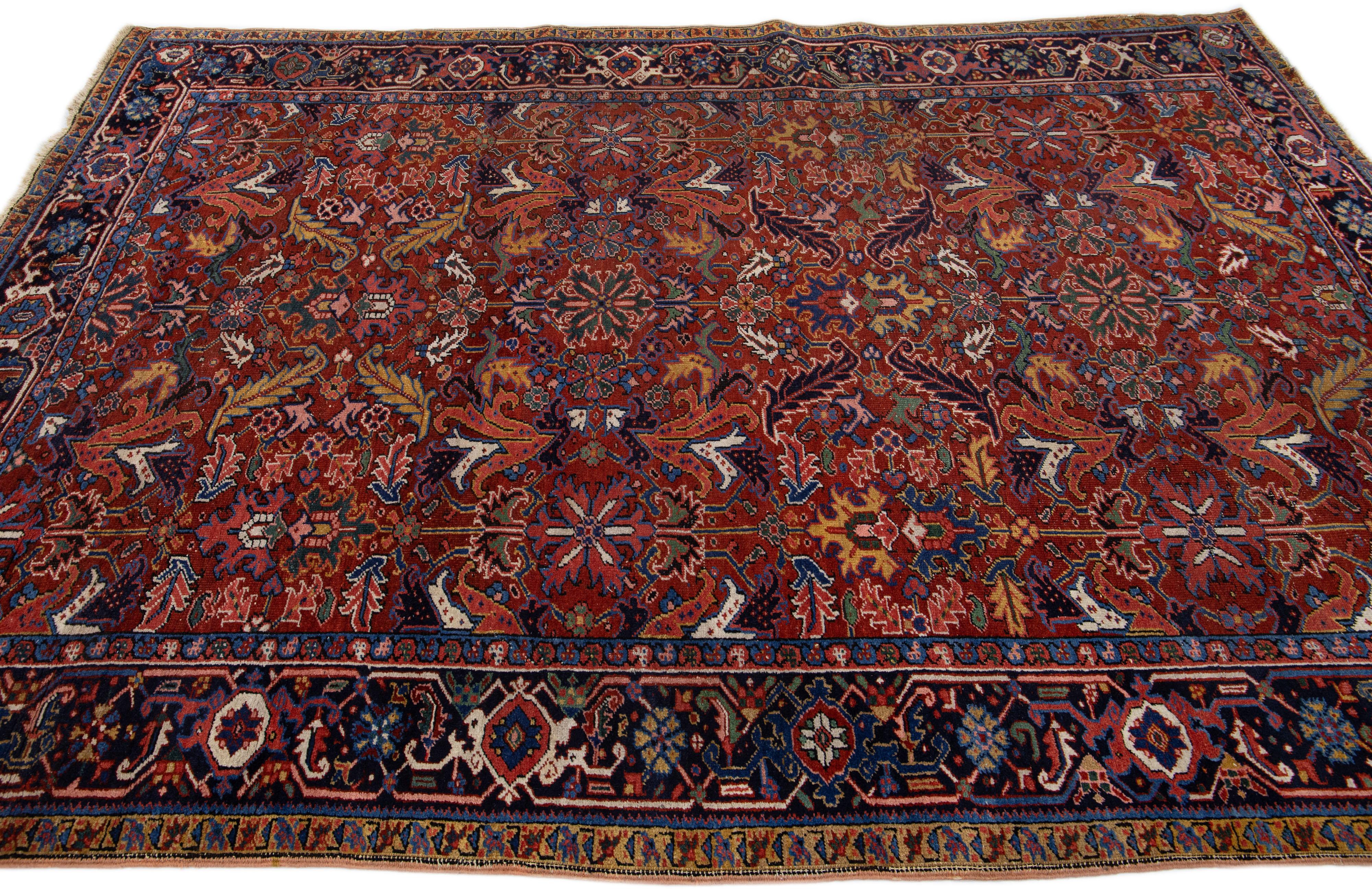 Antique Persian Heriz Red Handmade Wool Rug Allover Motif In Good Condition For Sale In Norwalk, CT
