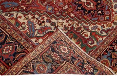 Antique Persian Heriz Red Handmade Wool Rug with Medallion Design