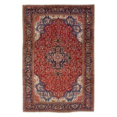 Antique Persian Heriz Red Handmade Wool Rug With Medallion Motif