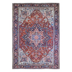Antiker handgeknüpfter antiker persischer Heriz-Teppich aus gefärbter Wolle in leuchtenden Farben