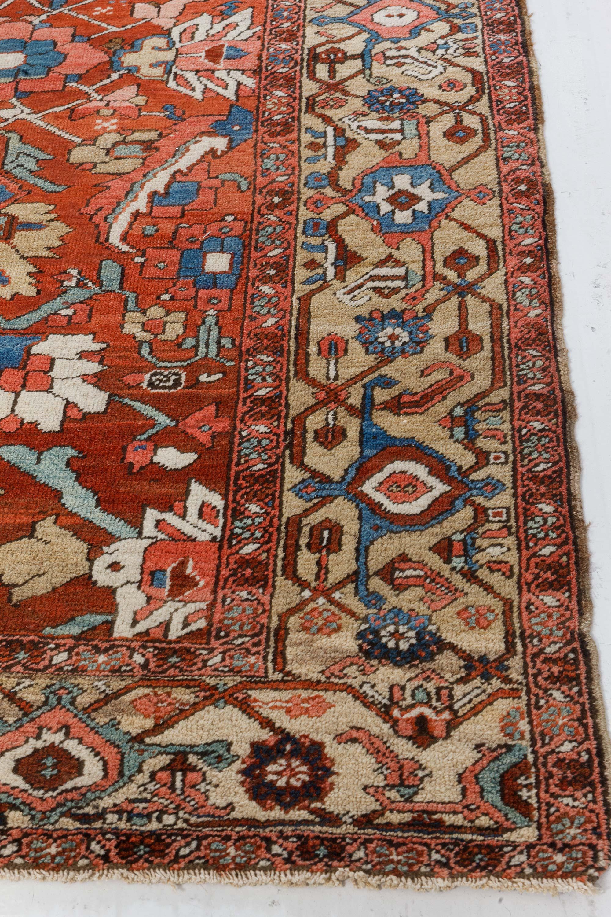 Antique Persian Heriz Red Wool Rug For Sale 6