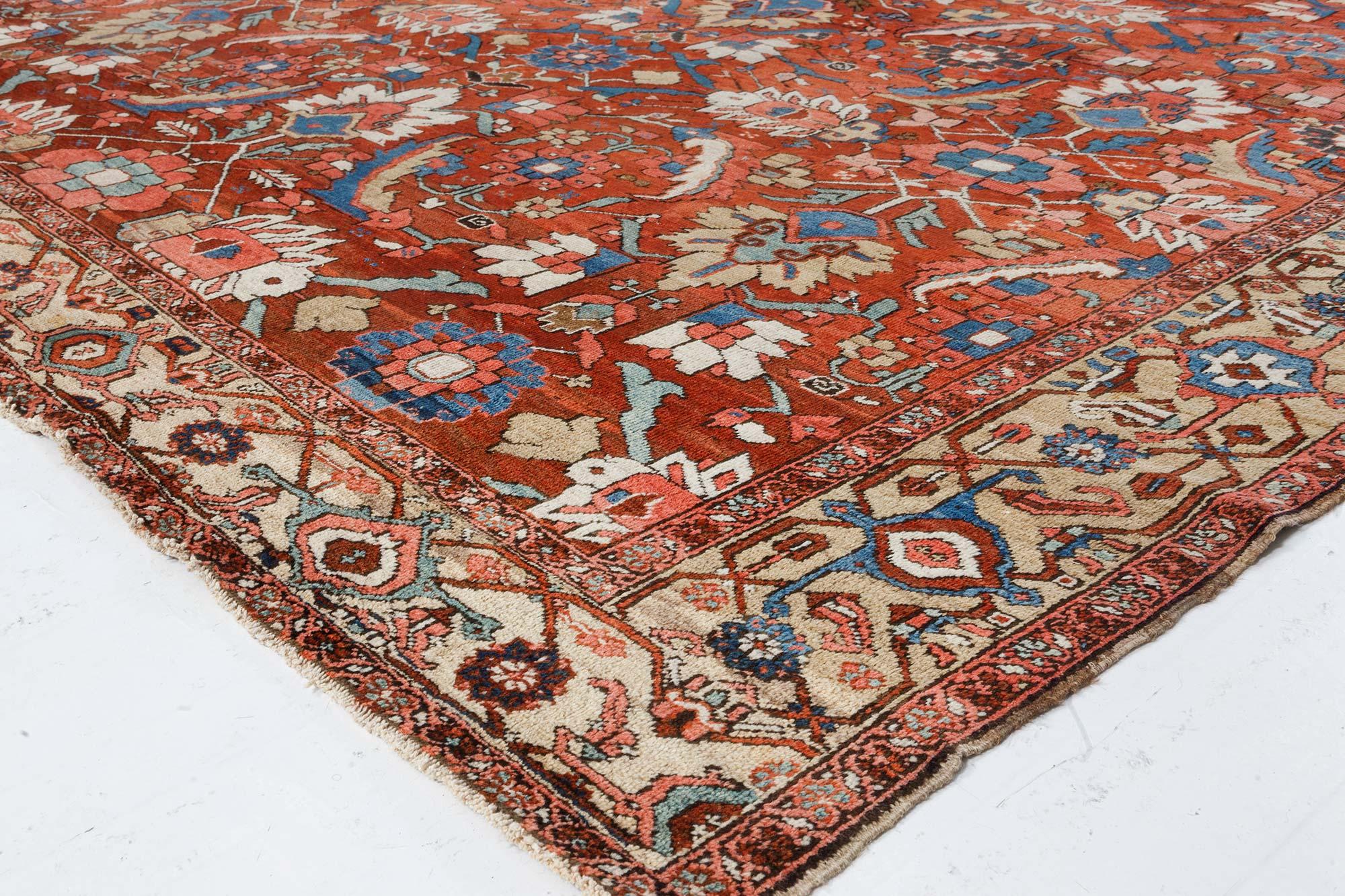 Antique Persian Heriz Red Wool Rug For Sale 8