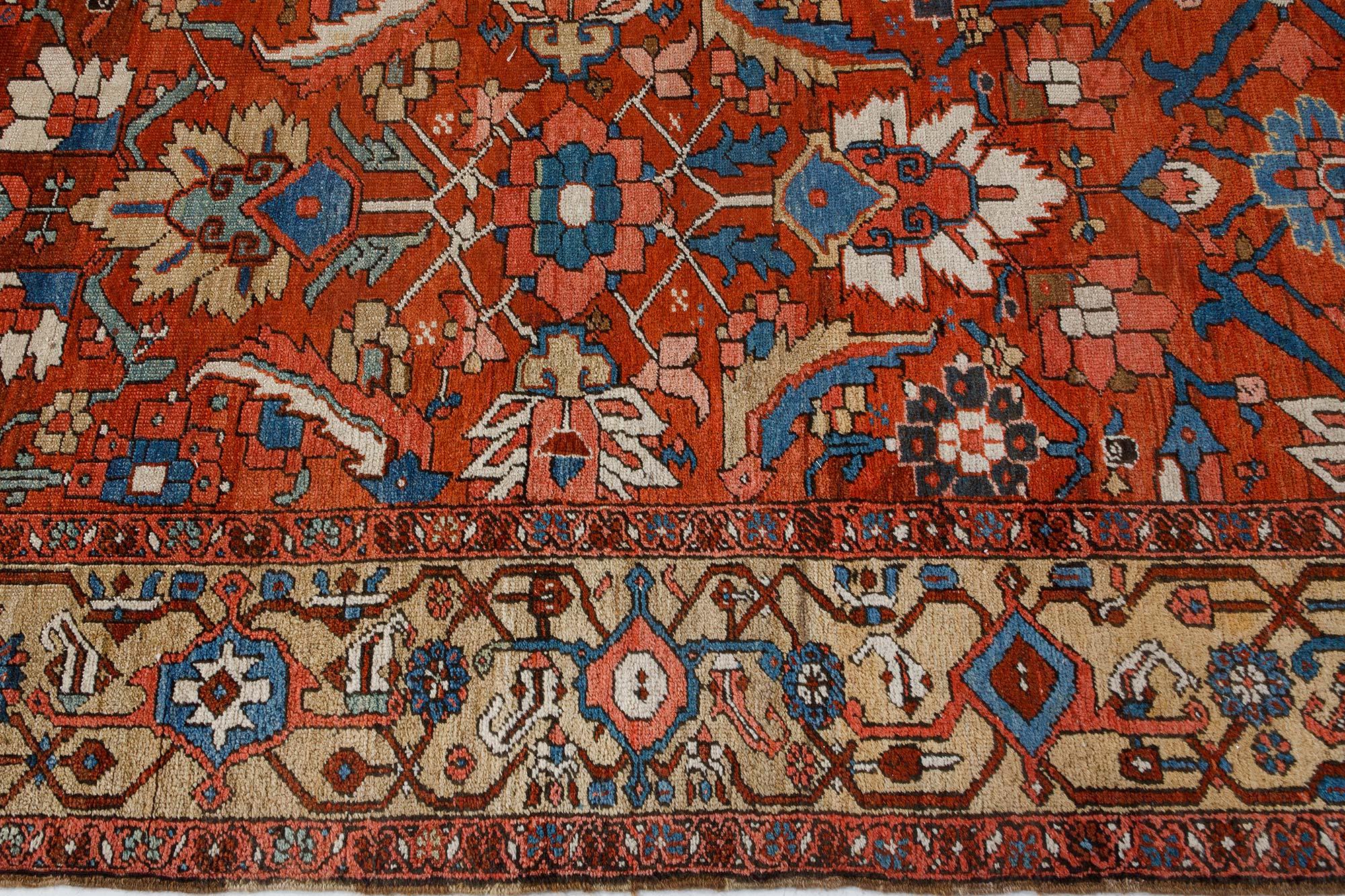 Antique Persian Heriz Red Wool Rug For Sale 1