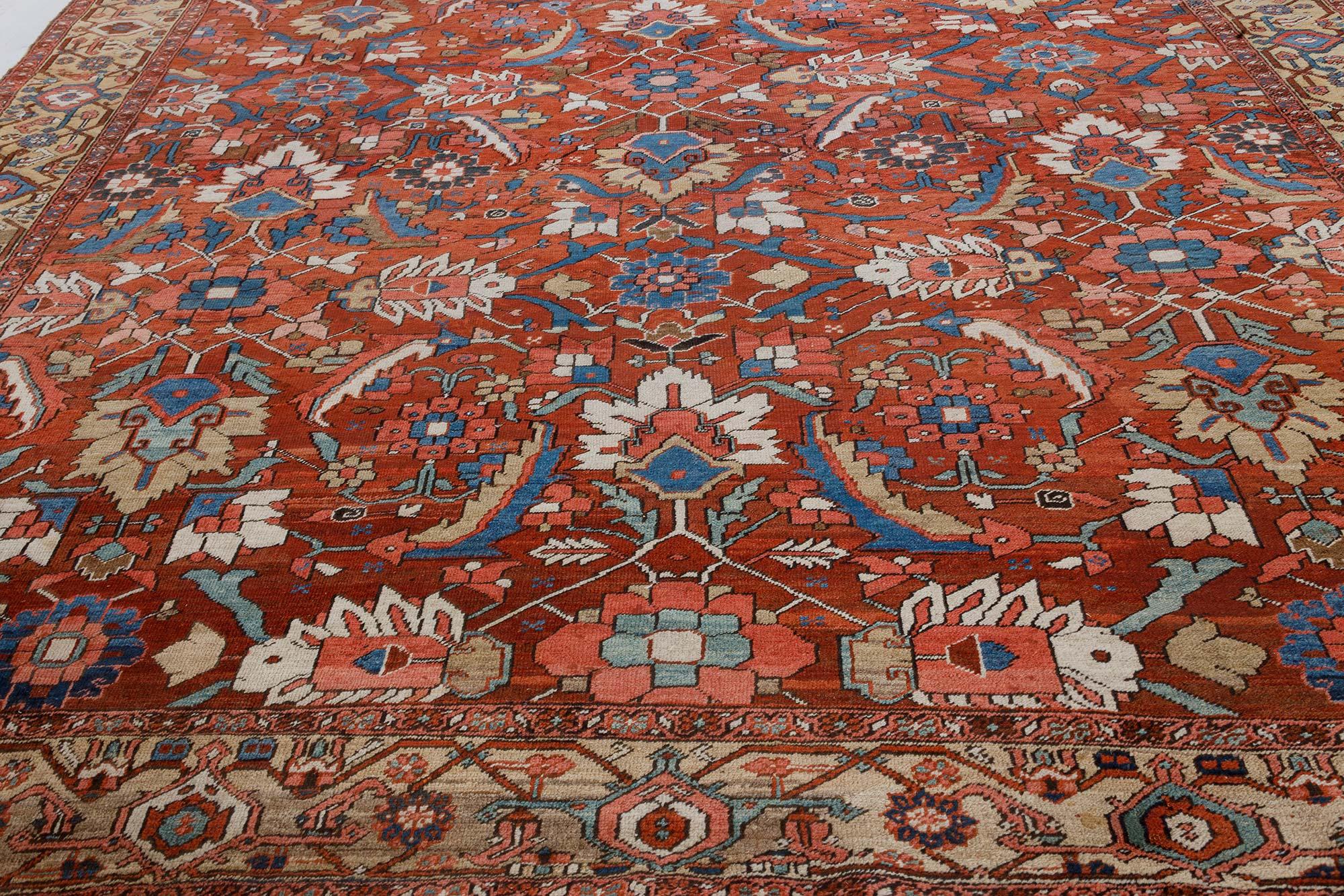 Antique Persian Heriz Red Wool Rug For Sale 2