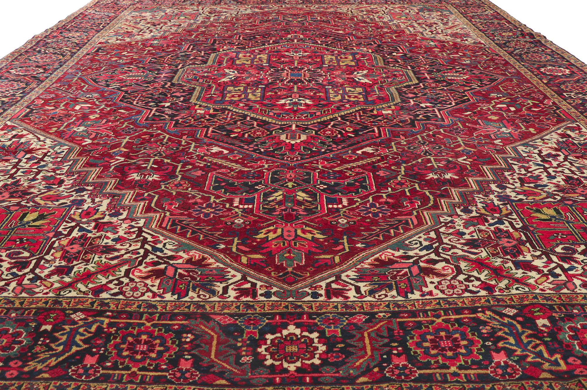Hand-Knotted Antique Persian Heriz Room Size Rug For Sale