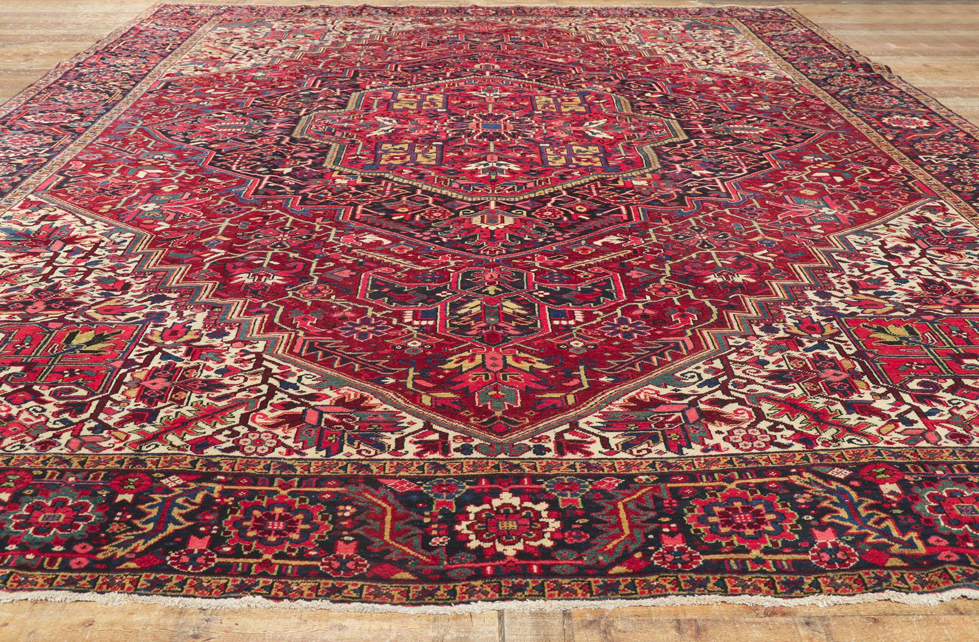 Wool Antique Persian Heriz Room Size Rug For Sale