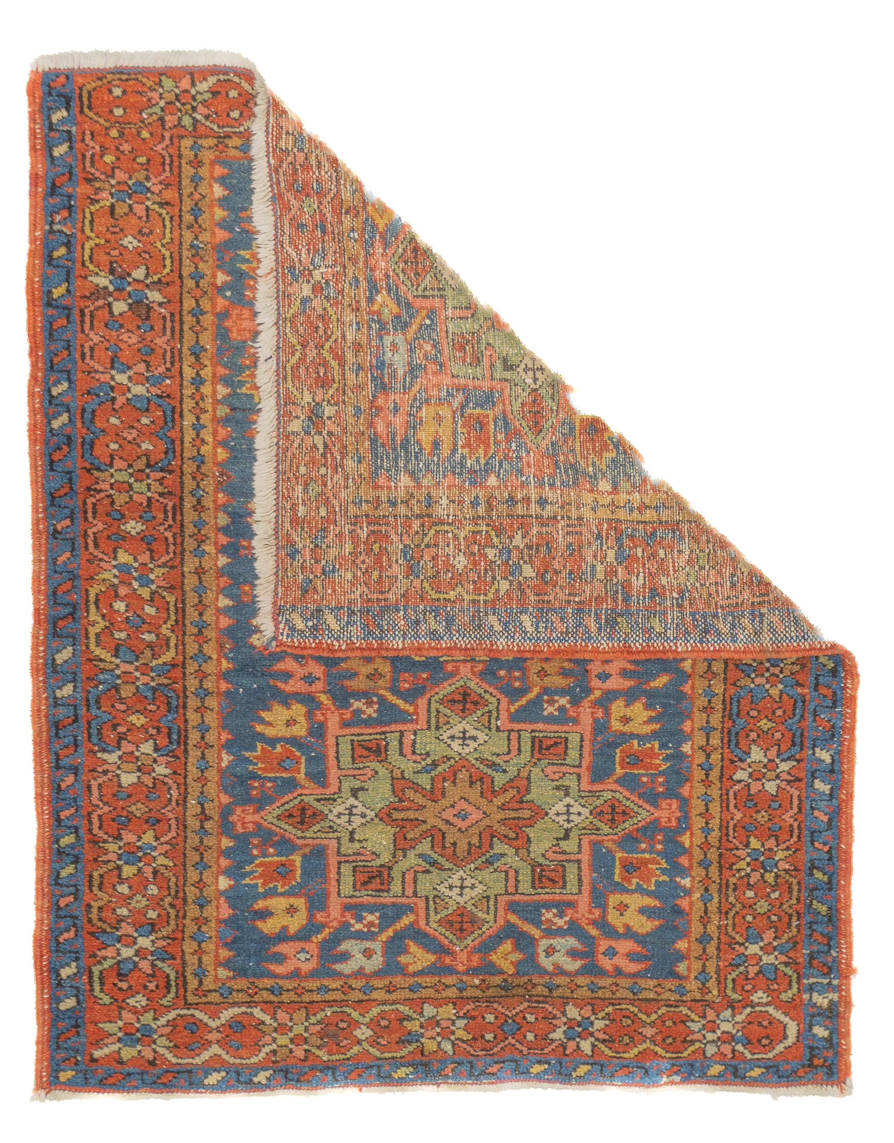 Antique Persian Heriz Rug 3'1'' x 3'11''. The numerous rugs of the famous NW Persian weaving district, from small scatters to giant carpets and a few runners, in semi-geometric medallion, centralised and strictly allover patterns, on cotton