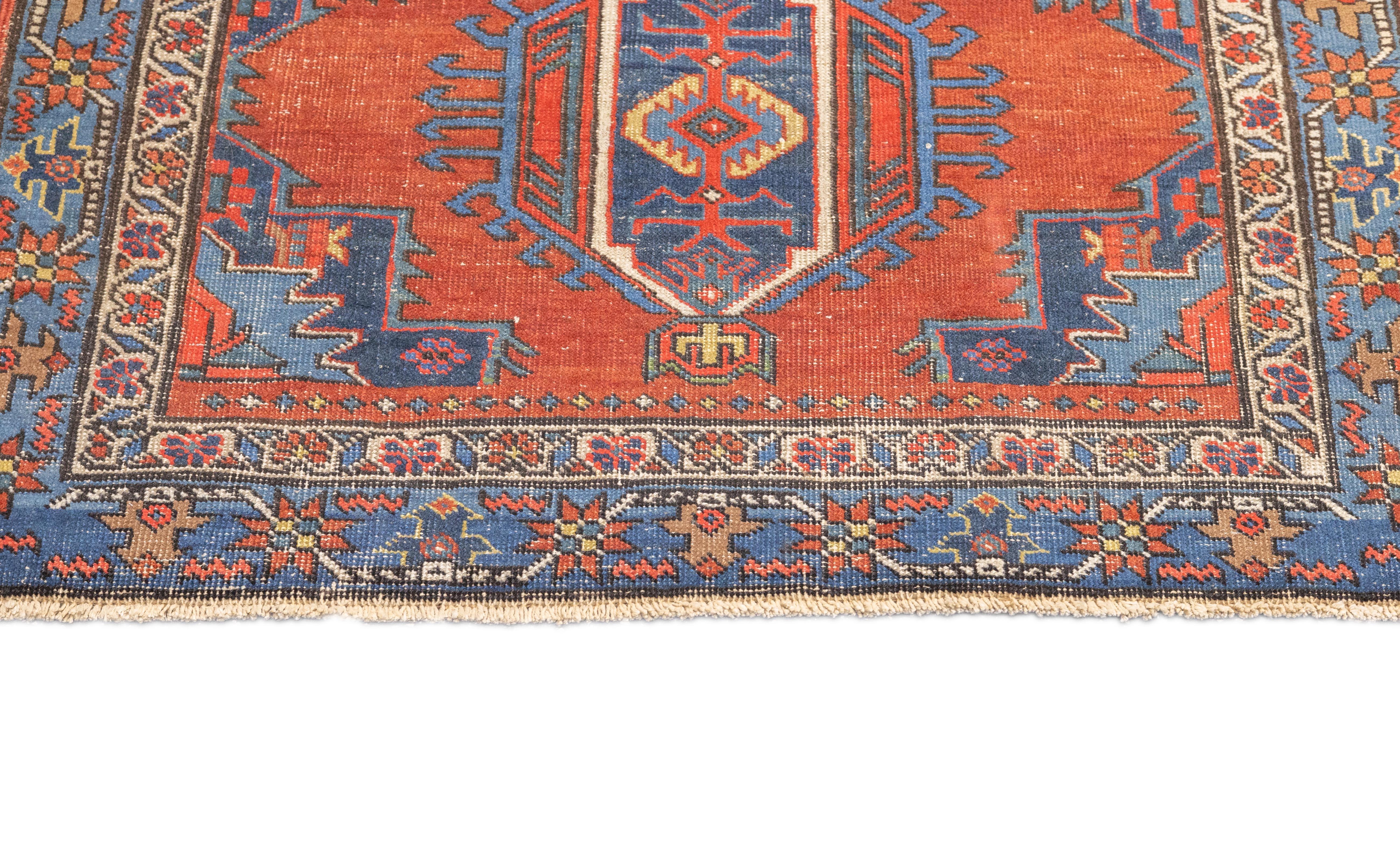 20th Century Antique Persian Heriz Rug 3'10'' x 4'5'' For Sale