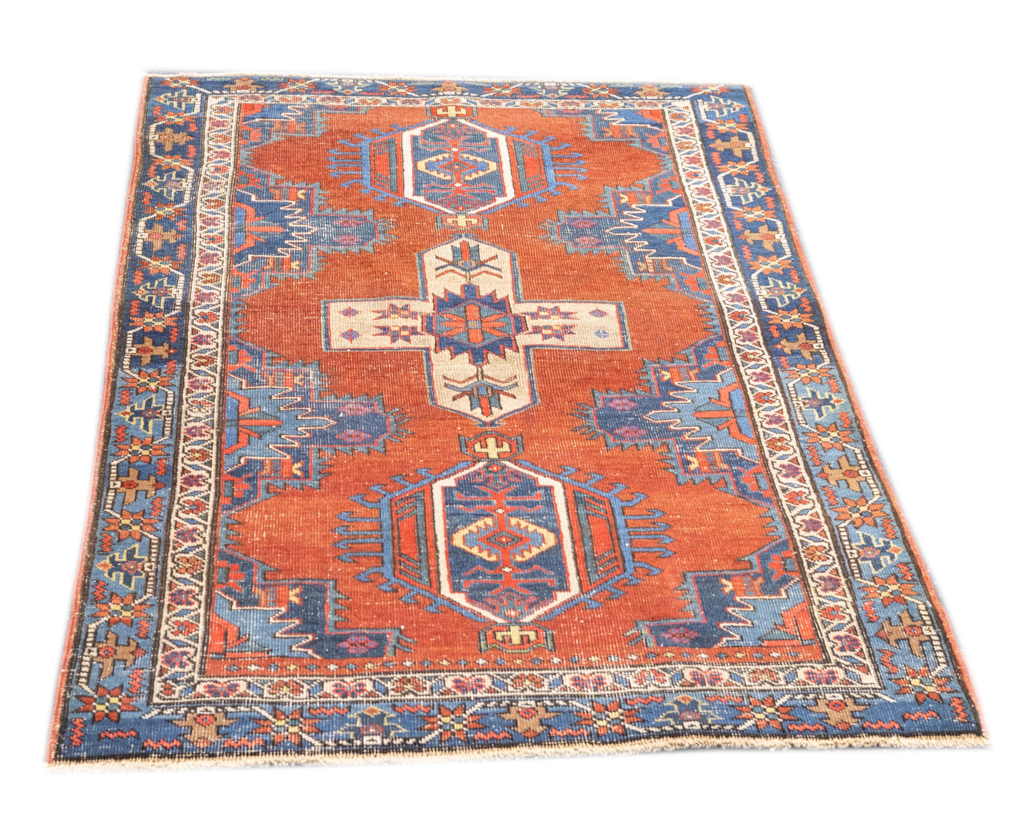 Antique Persian Heriz Rug 3'10'' x 4'5'' For Sale 1