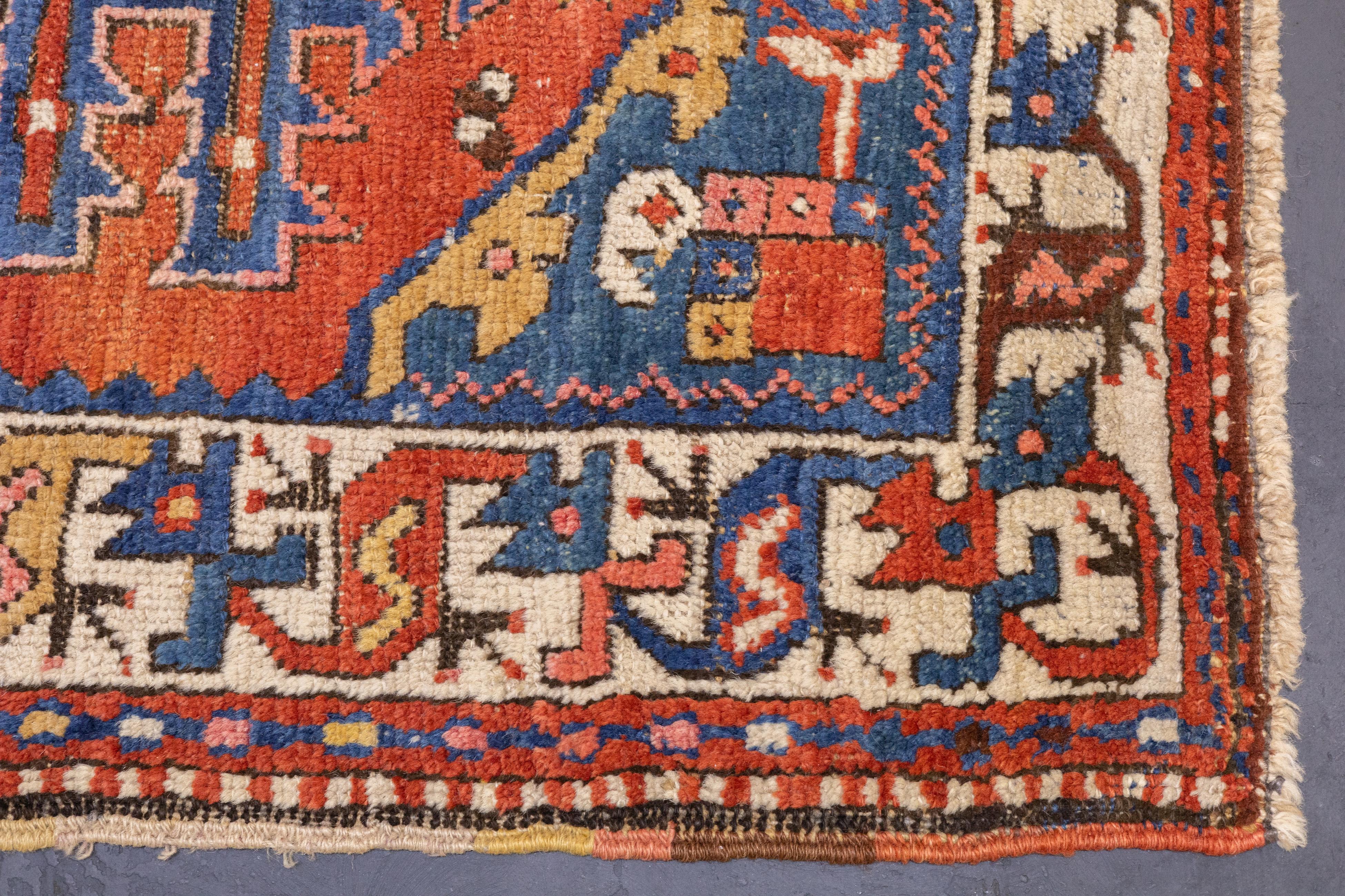 Hand-Knotted Antique Persian Heriz Rug 3'5'' x 10'1'' For Sale
