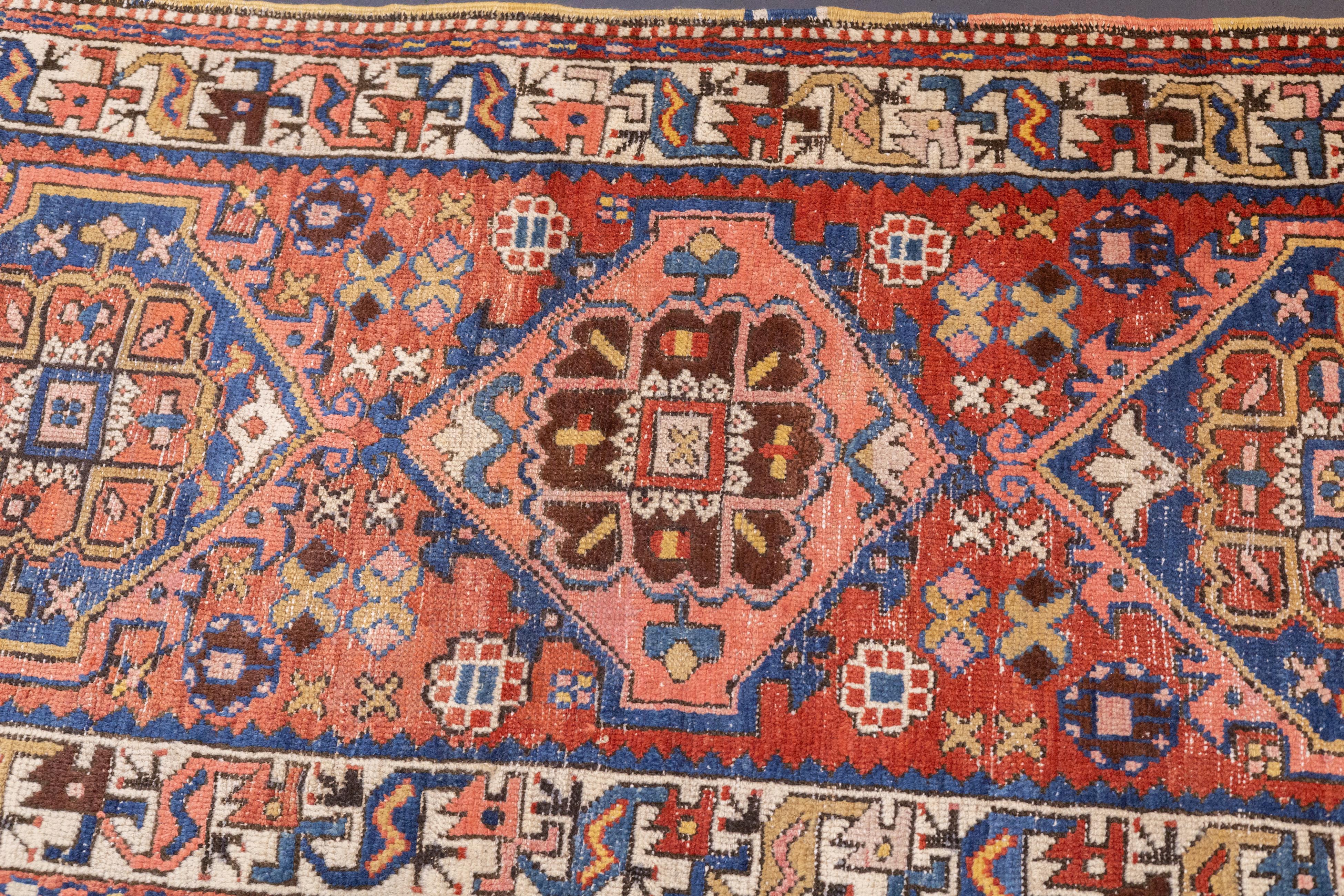 Wool Antique Persian Heriz Rug 3'5'' x 10'1'' For Sale
