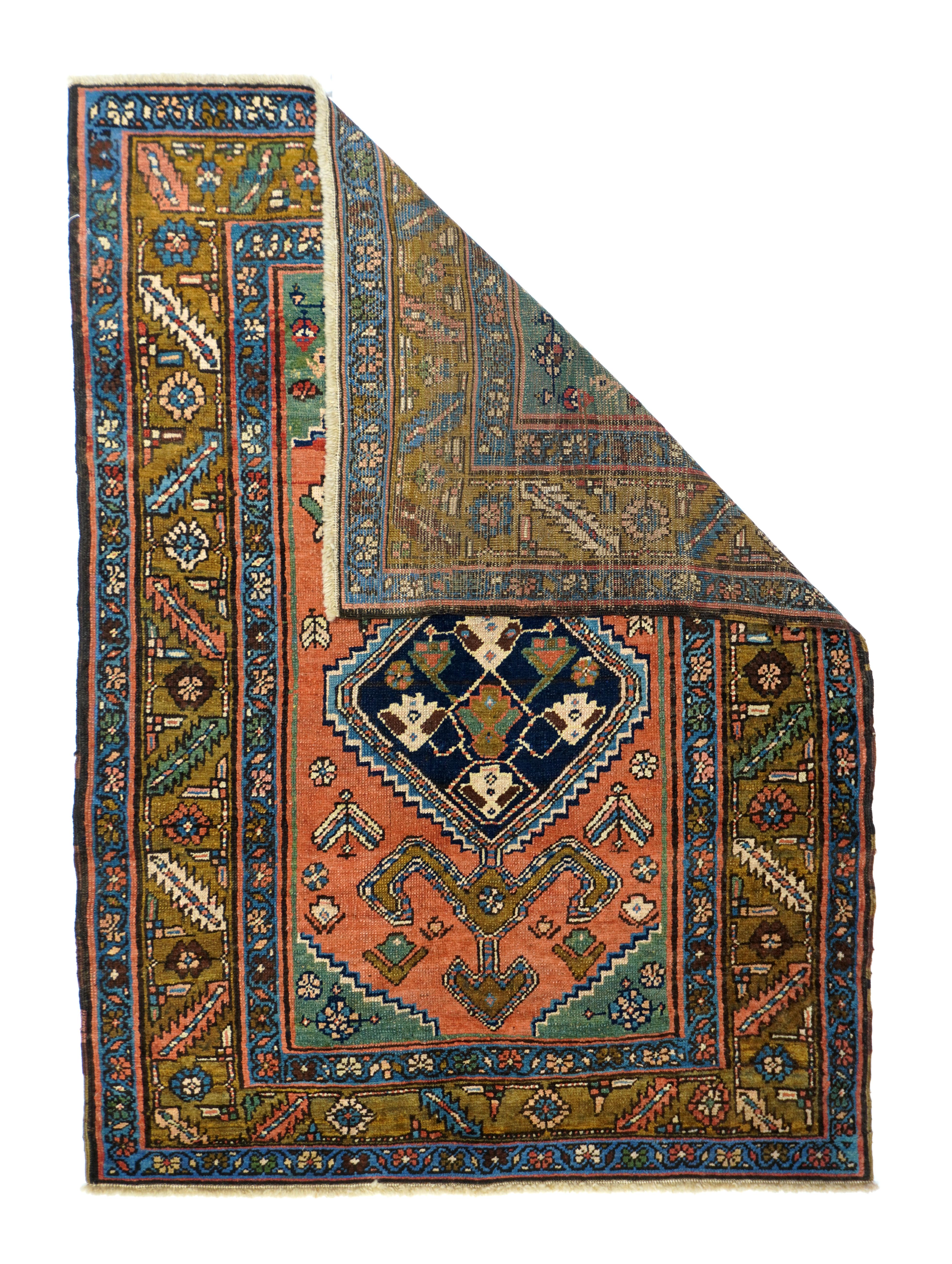 Antique Persian Heriz Rug 3'9'' x 5'1''. The numerous rugs of the famous NW Persian weaving district, from small scatters to giant carpets and a few runners, in semi-geometric medallion, centralised and strictly allover patterns, on cotton